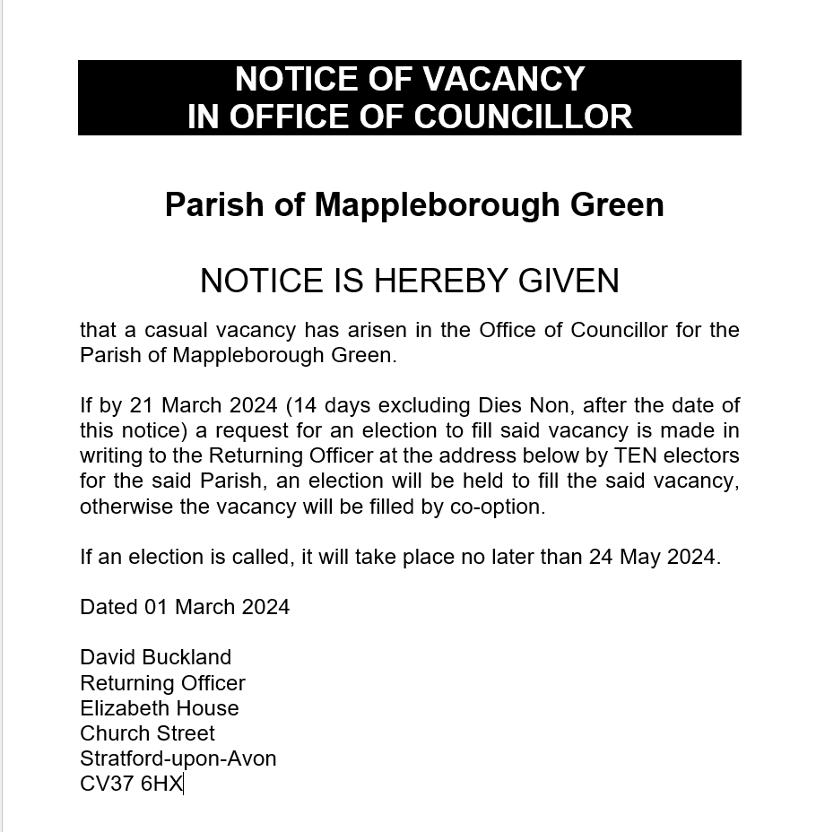 Notice of Councilor Vacancy